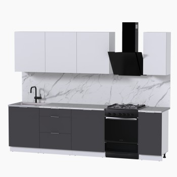 Набор корпусной мебели для кухни " Микс Топ-7" белый премиум/ графит серый/мрамор марквина