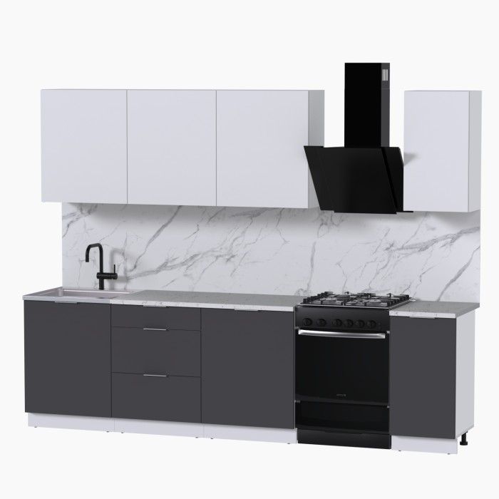 Набор корпусной мебели для кухни " Микс Топ-7" белый премиум/ графит серый/мрамор марквина