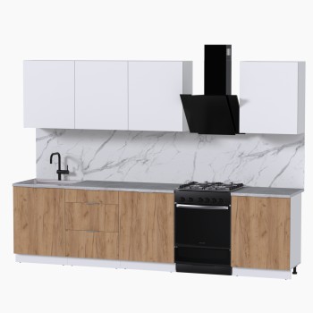 Набор корпусной мебели для кухни " Микс Топ-8" белый премиум/дуб крафт золотой/мрамор лацио белый