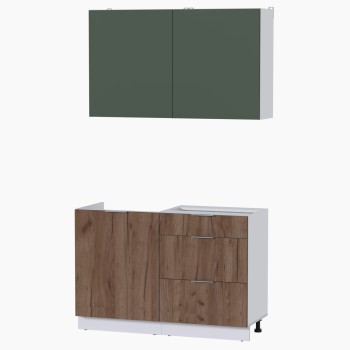 Набор корпусной мебели для кухни " Микс Топ-1" дымчато зеленый/ дуб крафт табачный