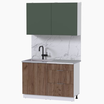 Набор корпусной мебели для кухни " Микс Топ-1" дымчато зеленый/ дуб крафт табачный/мрамор марквина