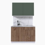 Набор корпусной мебели для кухни " Микс Топ-1" дымчато зеленый/ дуб крафт табачный/мрамор марквина