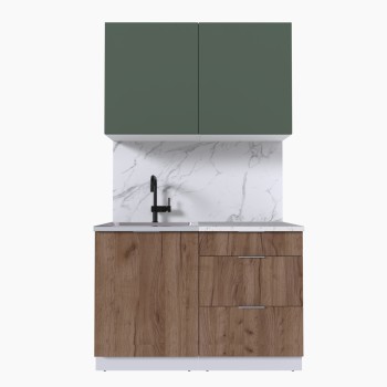 Набор корпусной мебели для кухни " Микс Топ-1" дымчато зеленый/ дуб крафт табачный/мрамор марквина