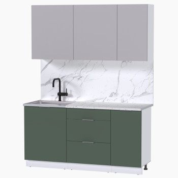 Набор корпусной мебели для кухни " Микс Топ-2" кашемир/дымчато зеленый/мрамор марквина