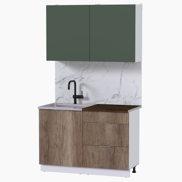 Набор корпусной мебели для кухни " Микс Топ-1" дымчато зеленый/ дуб каньон/дуб флагстаф темный