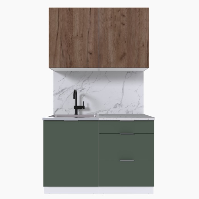 Набор корпусной мебели для кухни " Микс Топ-1" дуб крафт табачный/дымчато зеленый/мрамор марквина