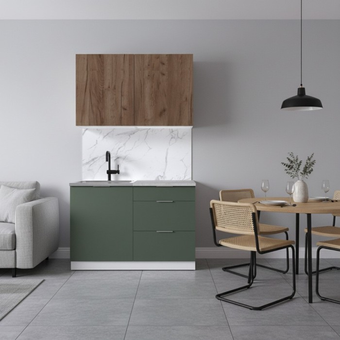 Набор корпусной мебели для кухни " Микс Топ-1" дуб крафт табачный/дымчато зеленый/мрамор марквина