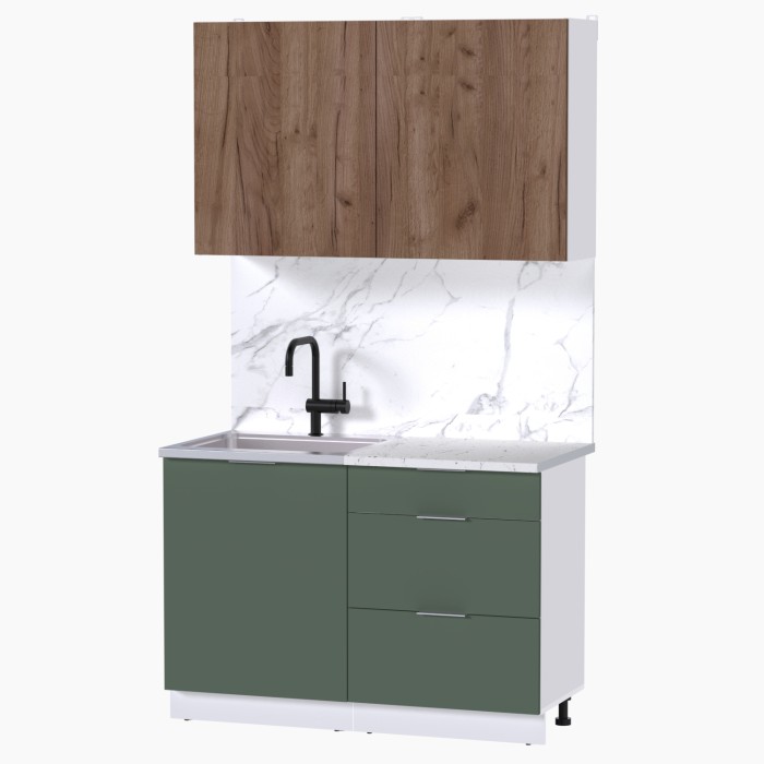 Набор корпусной мебели для кухни " Микс Топ-1" дуб крафт табачный/дымчато зеленый/мрамор марквина