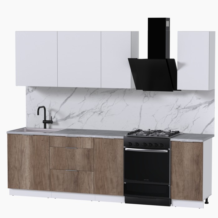 Набор корпусной мебели для кухни " Микс Топ-5" белый премиум/дуб каньон/мрамор лацио белый