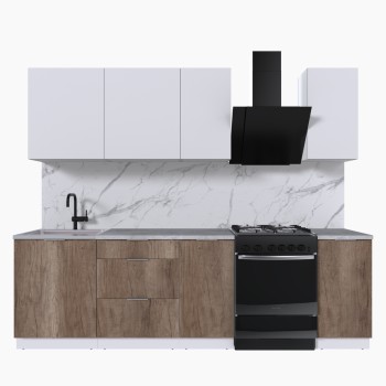 Набор корпусной мебели для кухни " Микс Топ-5" белый премиум/дуб каньон/мрамор лацио белый