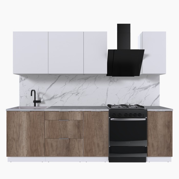 Набор корпусной мебели для кухни " Микс Топ-5" белый премиум/дуб каньон/мрамор лацио белый