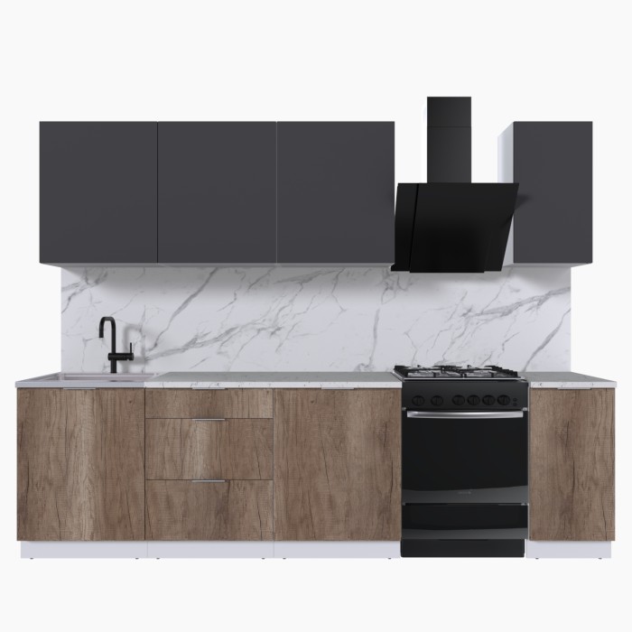 Набор корпусной мебели для кухни " Микс Топ-7" графит серый/дуб каньон/мрамор марквина