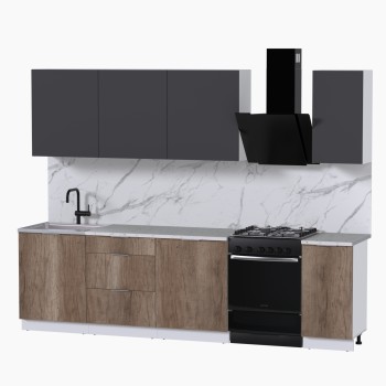 Набор корпусной мебели для кухни " Микс Топ-7" графит серый/дуб каньон/мрамор марквина