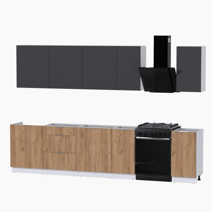 Набор корпусной мебели для кухни " Микс Топ-9" графит серый/дуб крафт золотой