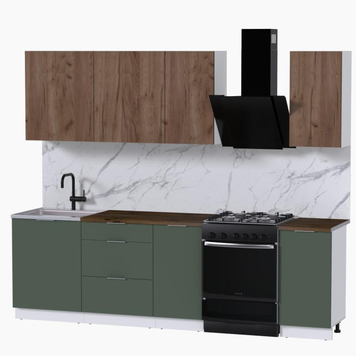Набор корпусной мебели для кухни " Микс Топ-5" дуб крафт табачный/дымчато зеленый/дуб флагстаф темный