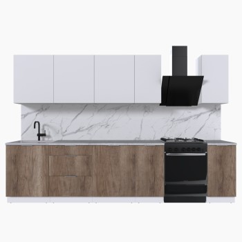 Набор корпусной мебели для кухни " Микс Топ-9" белый премиум/дуб каньон/мрамор лацио белый