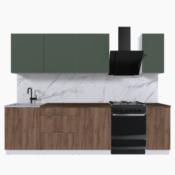 Набор корпусной мебели для кухни " Микс Топ-7" дымчато зеленый/ дуб крафт табачный/дуб флагстаф темный