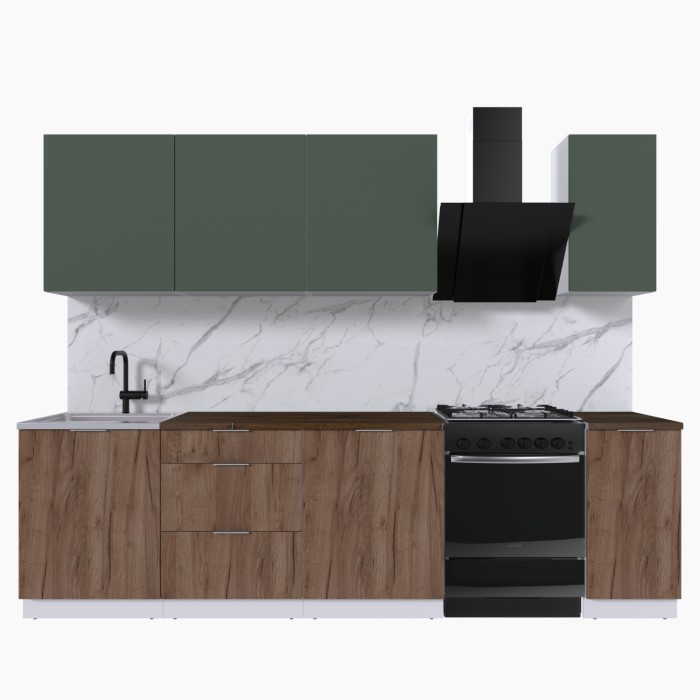 Набор корпусной мебели для кухни " Микс Топ-7" дымчато зеленый/ дуб крафт табачный/дуб флагстаф темный