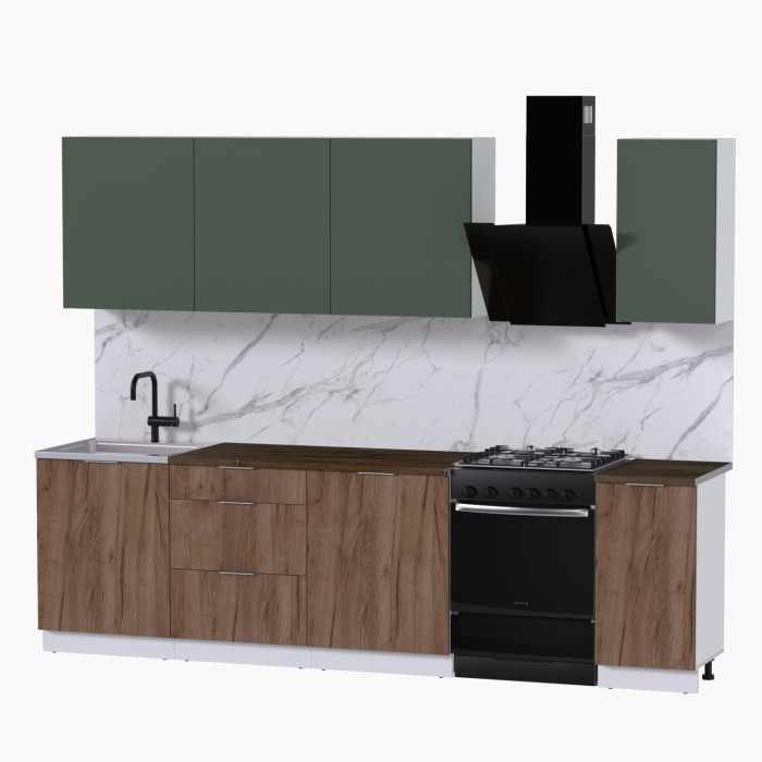 Набор корпусной мебели для кухни " Микс Топ-7" дымчато зеленый/ дуб крафт табачный/дуб флагстаф темный