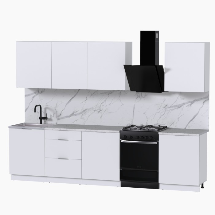 Набор корпусной мебели для кухни " Микс Топ-8" белый премиум/мрамор марквина