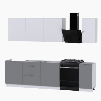 Набор корпусной мебели для кухни " Микс Топ-7" белый премиум/шиншилла серая