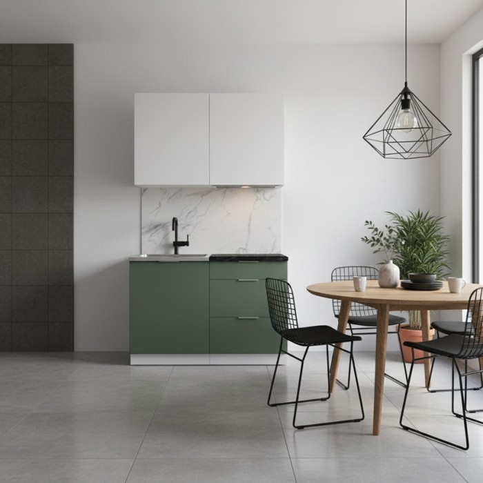 Набор корпусной мебели для кухни " Микс Топ-1" белый премиум/дымчато зеленый/тунис