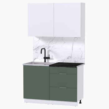 Набор корпусной мебели для кухни " Микс Топ-1" белый премиум/дымчато зеленый/тунис