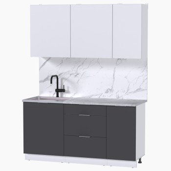 Набор корпусной мебели для кухни " Микс Топ-2" белый премиум/ графит серый/мрамор лацио белый