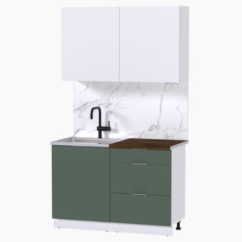 Набор корпусной мебели для кухни " Микс Топ-1" белый премиум/дымчато зеленый/дуб флагстаф темный