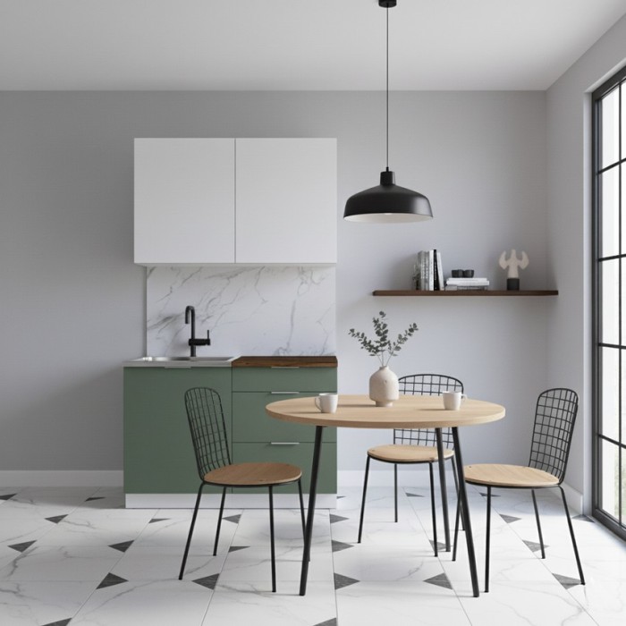 Набор корпусной мебели для кухни " Микс Топ-1" белый премиум/дымчато зеленый/дуб флагстаф темный