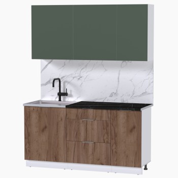 Набор корпусной мебели для кухни " Микс Топ-2" дымчато зеленый/ дуб крафт табачный/тунис