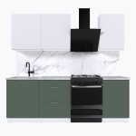 Набор корпусной мебели для кухни " Микс Топ-3" белый премиум/дымчато зеленый/мрамор лацио белый