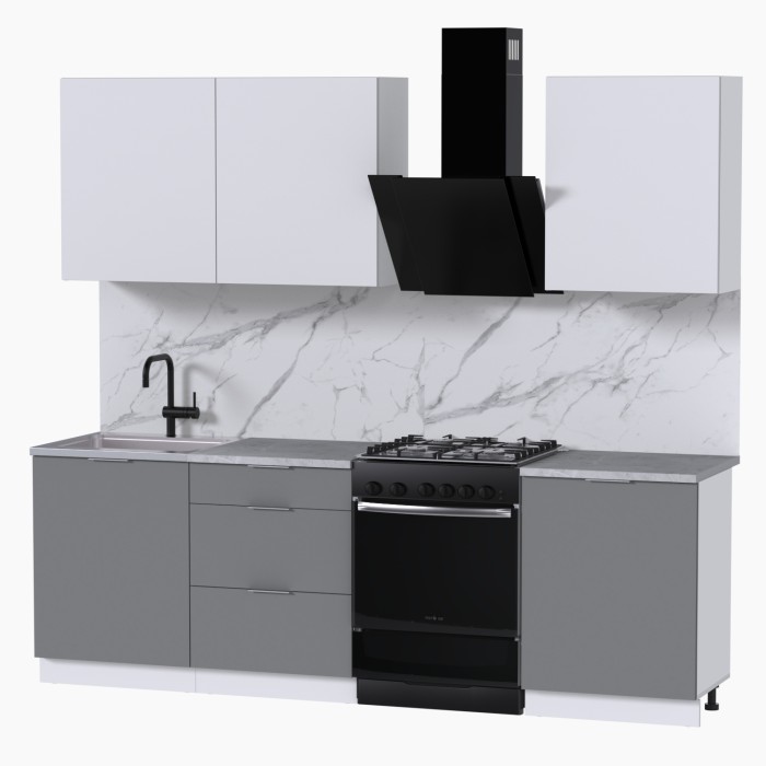 Набор корпусной мебели для кухни " Микс Топ-4" белый премиум/шиншилла серая/мрамор лацио белый