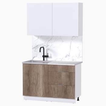 Набор корпусной мебели для кухни " Микс Топ-1" белый премиум/дуб каньон/мрамор марквина