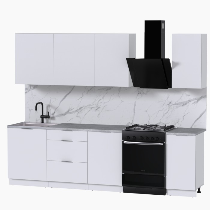 Набор корпусной мебели для кухни " Микс Топ-6" белый премиум/мрамор лацио белый