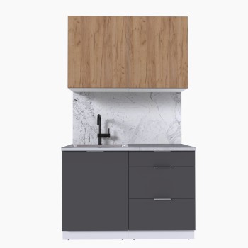 Набор корпусной мебели для кухни " Микс Топ-1" дуб крафт золотой/графит серый/мрамор лацио белый