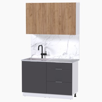 Набор корпусной мебели для кухни " Микс Топ-1" дуб крафт золотой/графит серый/мрамор лацио белый