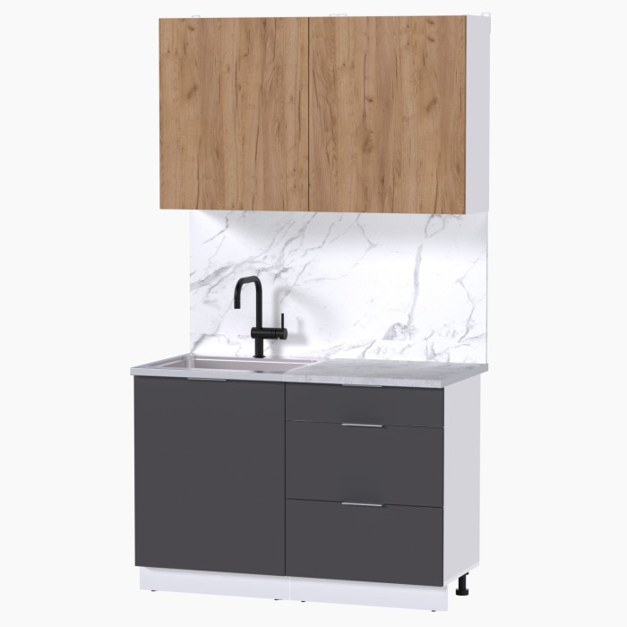 Набор корпусной мебели для кухни " Микс Топ-1" дуб крафт золотой/графит серый/мрамор лацио белый