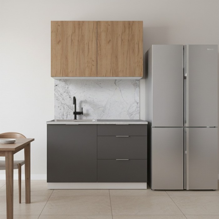 Набор корпусной мебели для кухни " Микс Топ-1" дуб крафт золотой/графит серый/мрамор лацио белый