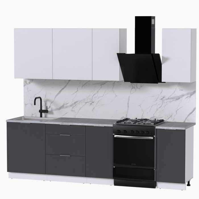 Набор корпусной мебели для кухни " Микс Топ-5" белый премиум/ графит серый/мрамор лацио белый