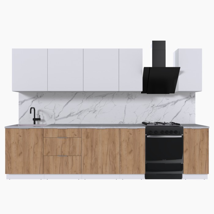 Набор корпусной мебели для кухни " Микс Топ-9" белый премиум/дуб крафт золотой/мрамор лацио белый