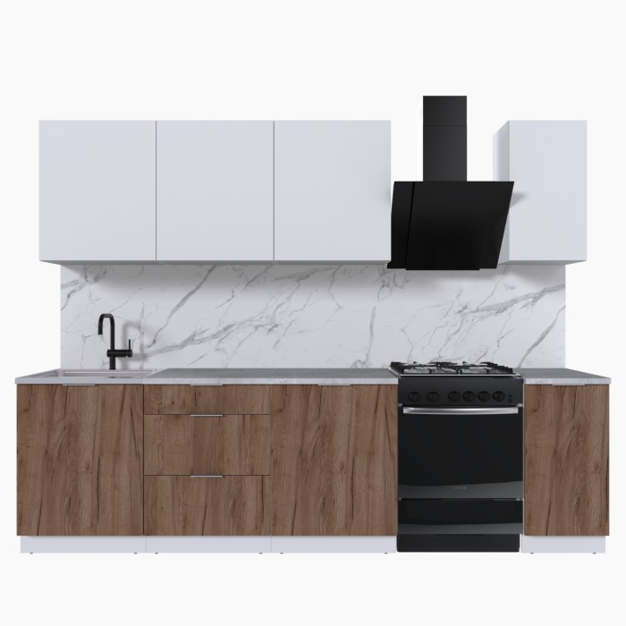 Набор корпусной мебели для кухни " Микс Топ-7" белый премиум/дуб крафт табачный/мрамор марквина