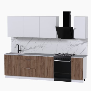 Набор корпусной мебели для кухни " Микс Топ-7" белый премиум/дуб крафт табачный/мрамор марквина