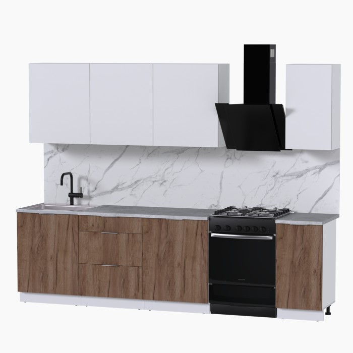 Набор корпусной мебели для кухни " Микс Топ-7" белый премиум/дуб крафт табачный/мрамор марквина