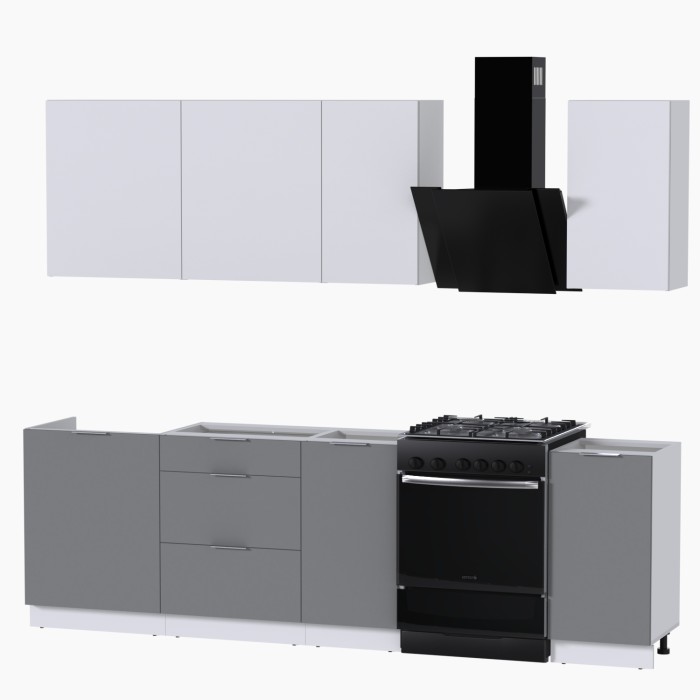 Набор корпусной мебели для кухни " Микс Топ-5" белый премиум/шиншилла серая