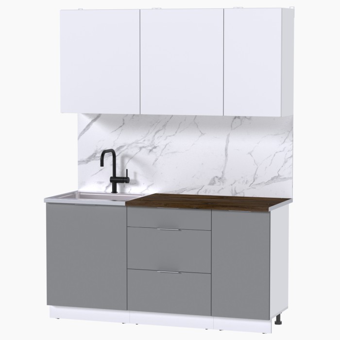 Набор корпусной мебели для кухни " Микс Топ-2" белый премиум/шиншилла серая/дуб флагстаф темный