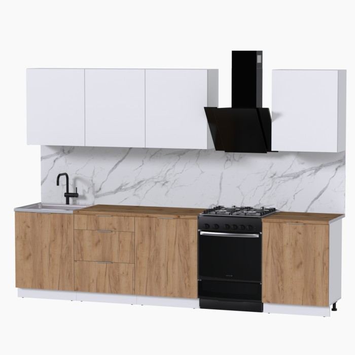 Набор корпусной мебели для кухни " Микс Топ-8" белый премиум/дуб крафт золотой/дуб вотан