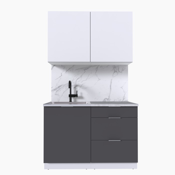 Набор корпусной мебели для кухни " Микс Топ-1" белый премиум/ графит серый/мрамор лацио белый