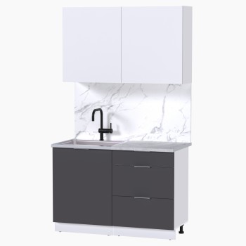 Набор корпусной мебели для кухни " Микс Топ-1" белый премиум/ графит серый/мрамор лацио белый