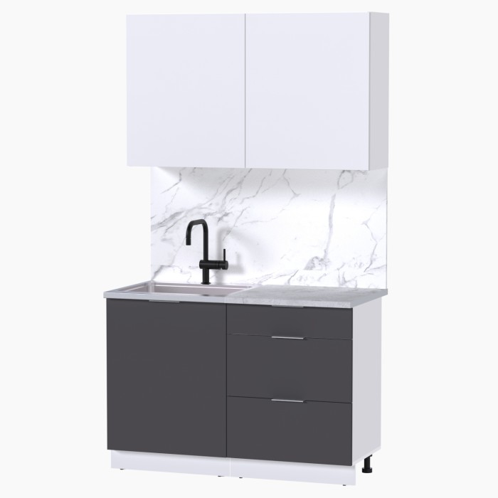 Набор корпусной мебели для кухни " Микс Топ-1" белый премиум/ графит серый/мрамор лацио белый